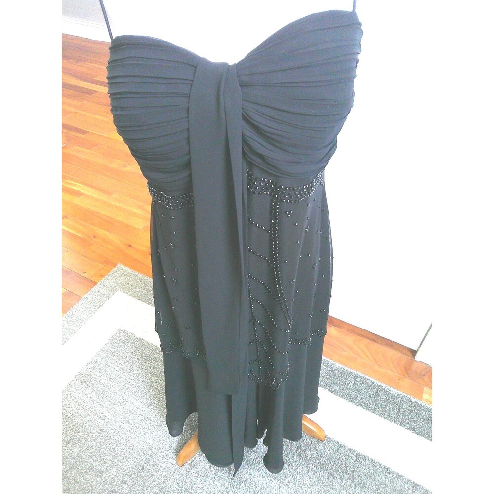 Vintage Y2K 90s SL Fashions Black Chiffon Beaded Cocktail Dress Sz 12